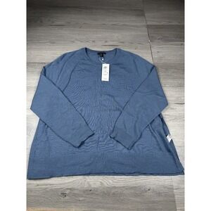 Eileen Fisher Sweater Womens M Ocean Blue Merino Wool Funnel Boxy Top Oversized